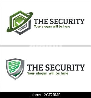Design logo Shield circuit technologie vecteur ligne Illustration de Vecteur