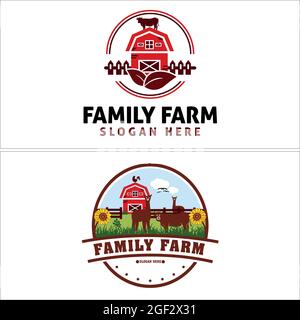 Animal de ferme avec poulet à la vache et logo alpaga Illustration de Vecteur
