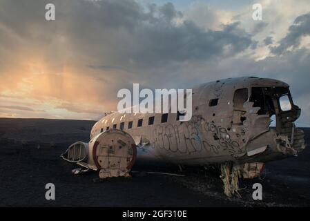 Epave d'avion Iceland DC3 Banque D'Images