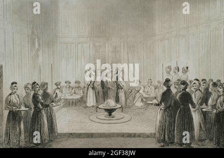 Empire ottoman. Turquie. Constantinople (aujourd'hui Istanbul). Palais de Topkapi. Iftar ou dîner du Grand Vizier et des ministres le troisième soir du Ramadan. Banque D'Images