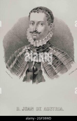 Jean d'Autriche (1547-1578). Armée espagnole. Fils illégitime du Saint empereur romain Charles V. Portrait. Illustration de Llanta. Lithographie. Cironic Banque D'Images