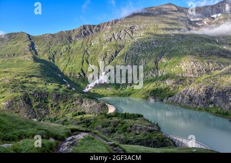 Margitze, Talwanne, Margitzenstausee, Voir, Stausee, Mauer, Staubauer, Pasterze, Wasser, Pasterzengletscher, Gletscherwasser, Oberstufe, Kraftwerk, Banque D'Images