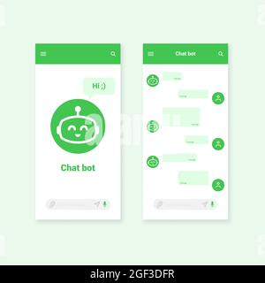 Concept de modèle de boîte de dialogue d'application mobile Chat bot. Éléments UI UX pour la conception Web. Illustration vectorielle. Illustration de Vecteur