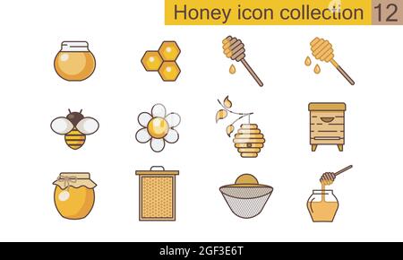 Ensemble d'icônes plates au miel. Collection de symboles de haute qualité pour la conception Web, l'application mobile. Icônes ou logo en forme de ligne fine à vecteur de miel. Illustration de Vecteur