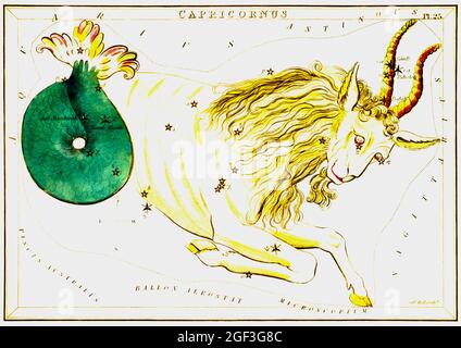 Cartes astronomiques/astrologiques anciennes de Sidney Hall - Capricorne Banque D'Images