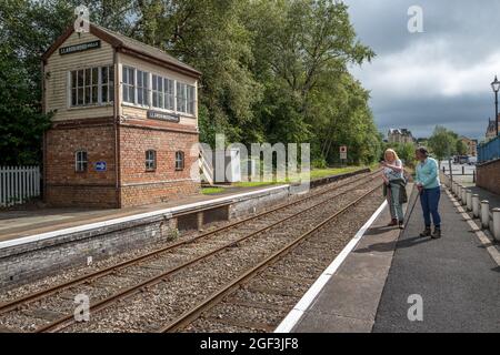 La boîte de signalisation victorienne à la station Llandrindod Wells. Banque D'Images