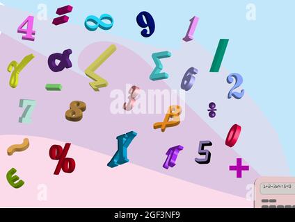 arrière-plan abstrait avec symboles mathématiques et thème chiffres Banque D'Images