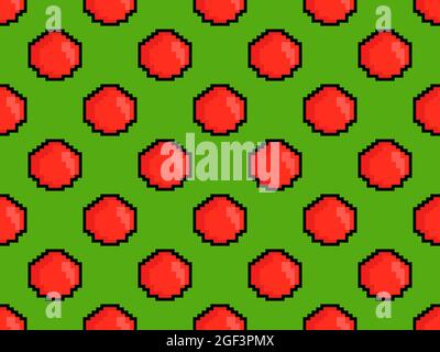 Motif tomates sans couture dans un style pixel Art. Tomates rouges 8 bits de style rétro 2D. Conception pour l'impression, le papier d'emballage et la publicité. Vecteur illus Illustration de Vecteur
