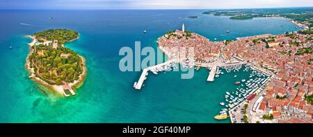 Ville de l'archipel de Rovinj vue panoramique aérienne, région de l'Istrie en Croatie Banque D'Images