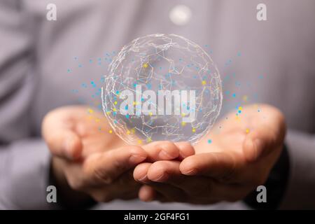 3d rendered globe network in hands - concept de réseau numérique Banque D'Images