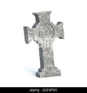 Gravite sur fond blanc, tombstone avec inscription RIP, rendu 3d Banque D'Images