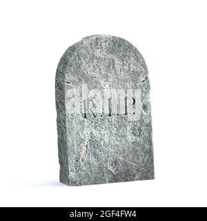 Gravite sur fond blanc, tombstone avec inscription RIP, rendu 3d Banque D'Images