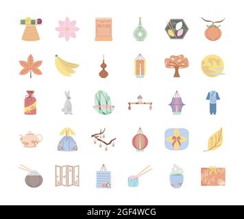 icônes coréen chuseok Illustration de Vecteur