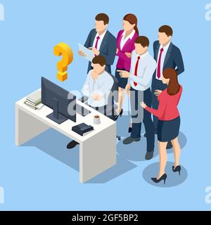 Concept de l'équipe de planification de la gestion d'entreprise isométrique. Équipe de projet d'entreprise travaillant ensemble à la salle de réunion du bureau. Illustration de Vecteur