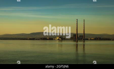 Cheminées Poolbeg de Bull Island, Dublin, Irlande Banque D'Images