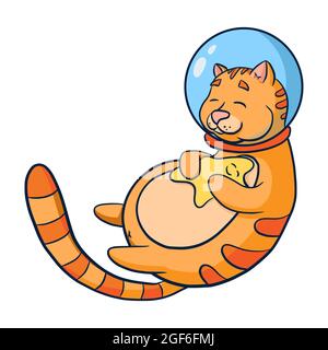 Illustration d'un dessin-modèle Star sur le Cosmonaut Cat. Un astronaute animal dessiné à la main touchant le croquis en étoile pour le logo, les affiches et le décor de la garderie, les tees graphiques pour enfants, les imprimés et les stikers Illustration de Vecteur