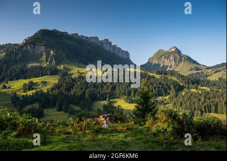 Vue de Sichle, Siebe Hengste dans Emmental vu d'Innereriz Banque D'Images