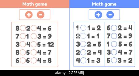 Jeu de mathématiques. Plus ou moins. Mettez en place les feuilles de travail pour les enfants d'âge préscolaire et scolaire. Illustration vectorielle. Illustration de Vecteur