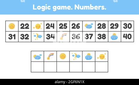 Illustration vectorielle. Jeu logique. Les numéros manquants. Feuille de travail pour enfants de maternelle. Âge préscolaire et scolaire. Illustration de Vecteur