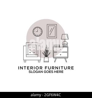 Outline intérieur mobilier logo design vecteur, peut être utilisé comme signes, identité de marque, logo de compagnie, icônes, ou d'autres. Illustration de Vecteur