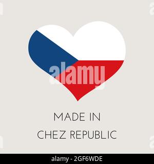 Étiquette en forme de coeur avec drapeau tchèque. Autocollant fabriqué en République tchèque. Usine, fabrication et concept de pays de production. Illustration du stock vectoriel Illustration de Vecteur