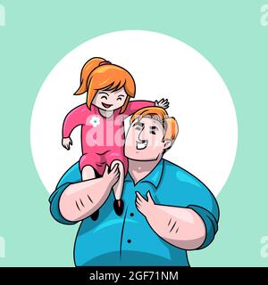 Père Daddy tenant fille amour Bonding togetherness Cartoon Illustration de Vecteur