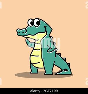 Sympathique Alligator main de la main drôle de personnage mignon Cartoon Mascot Illustration de Vecteur