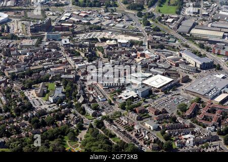 Vue aérienne du centre-ville de Rotherham depuis l'est Banque D'Images