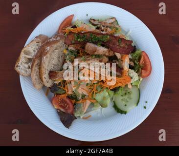 Assiette à salade avec lanières de dinde rôties, Bavière, Allemagne Banque D'Images