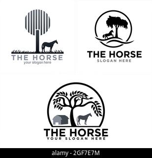 Design du logo de la ferme agricole de réadaptation de cheval Illustration de Vecteur