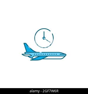 Icône de la ligne de couleur de l'heure de vol. Heure de départ d'un vol particulier. Peut varier. Pictogramme pour page Web, application mobile, Promo. Élément de conception UI UX GUI. EDI Illustration de Vecteur