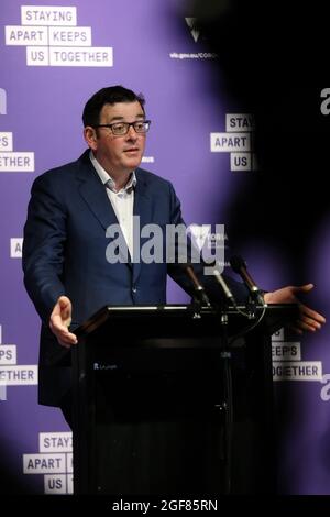 Melbourne, Australie, 26 septembre 2020. Le premier ministre victorien Daniel Andrews lors d'une conférence de presse au Treasury Theatre. La ministre de la Santé de Victoria, Jenny Mikakos, a démissionné samedi après l'enquête de quarantaine de l'hôtel. Le premier ministre Daniel Andrews a témoigné le dernier jour de l'enquête, vendredi, disant qu'il considérait Jenny Mikakos comme responsable du programme qui a finalement mené à la deuxième vague COVID-19 de Victoria. Crédit : Dave Helison/Speed Media/Alamy Live News Banque D'Images