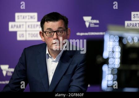Melbourne, Australie, 26 septembre 2020. Le premier ministre victorien Daniel Andrews lors d'une conférence de presse au Treasury Theatre. La ministre de la Santé de Victoria, Jenny Mikakos, a démissionné samedi après l'enquête de quarantaine de l'hôtel. Le premier ministre Daniel Andrews a témoigné le dernier jour de l'enquête, vendredi, disant qu'il considérait Jenny Mikakos comme responsable du programme qui a finalement mené à la deuxième vague COVID-19 de Victoria. Crédit : Dave Helison/Speed Media/Alamy Live News Banque D'Images