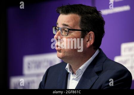 Melbourne, Australie, 26 septembre 2020. Le premier ministre victorien Daniel Andrews lors d'une conférence de presse au Treasury Theatre. La ministre de la Santé de Victoria, Jenny Mikakos, a démissionné samedi après l'enquête de quarantaine de l'hôtel. Le premier ministre Daniel Andrews a témoigné le dernier jour de l'enquête, vendredi, disant qu'il considérait Jenny Mikakos comme responsable du programme qui a finalement mené à la deuxième vague COVID-19 de Victoria. Crédit : Dave Helison/Speed Media/Alamy Live News Banque D'Images