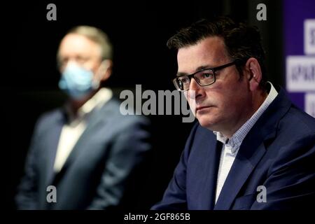 Melbourne, Australie, 26 septembre 2020. Le premier ministre victorien Daniel Andrews lors d'une conférence de presse au Treasury Theatre. La ministre de la Santé de Victoria, Jenny Mikakos, a démissionné samedi après l'enquête de quarantaine de l'hôtel. Le premier ministre Daniel Andrews a témoigné le dernier jour de l'enquête, vendredi, disant qu'il considérait Jenny Mikakos comme responsable du programme qui a finalement mené à la deuxième vague COVID-19 de Victoria. Crédit : Dave Helison/Speed Media/Alamy Live News Banque D'Images