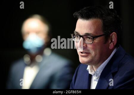 Melbourne, Australie, 26 septembre 2020. Le premier ministre victorien Daniel Andrews lors d'une conférence de presse au Treasury Theatre. La ministre de la Santé de Victoria, Jenny Mikakos, a démissionné samedi après l'enquête de quarantaine de l'hôtel. Le premier ministre Daniel Andrews a témoigné le dernier jour de l'enquête, vendredi, disant qu'il considérait Jenny Mikakos comme responsable du programme qui a finalement mené à la deuxième vague COVID-19 de Victoria. Crédit : Dave Helison/Speed Media/Alamy Live News Banque D'Images