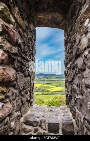 Vue sur le château ruine vetzberg du château médiéval ruine gleiberg en été avec de belles prairies de pavot Banque D'Images