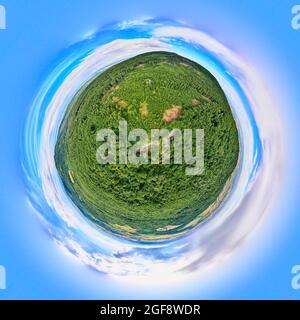 Panorama sphérique à 360 degrés du paysage d'été avec champs et herbe verte. Petit panorama de la planète Banque D'Images