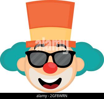 Illustration vectorielle émoticône du visage d'un clown de dessin animé avec un chapeau avec des lunettes de soleil noires Illustration de Vecteur