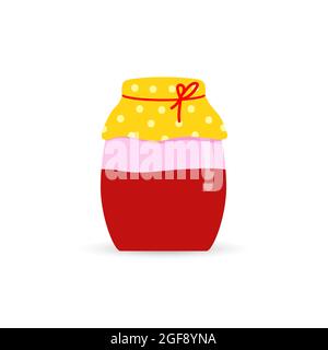 Bol en verre avec confiture rouge maison. Un pot de confiture de fraise, de cerise ou de framboise. Illustration de Vecteur