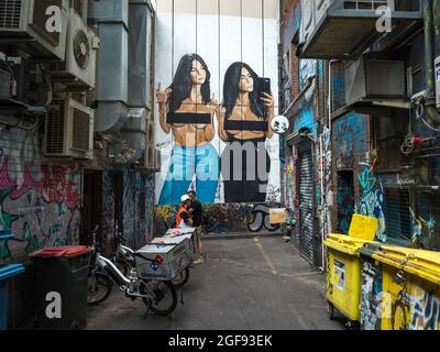 Graffiti sur le mur dans une rue, Melbourne, État de Victoria, Australie Banque D'Images