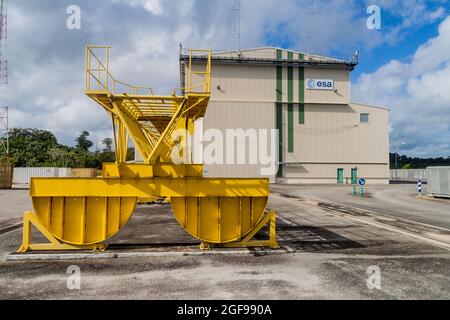 KOUROU, GUYANE FRANÇAISE - 4 AOÛT 2015 : installation horizontale d'assemblage et de traitement au complexe de lancement de Soyouz au Centre Spatial Guyanais (espace Guyane C Banque D'Images