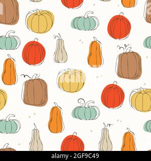 Motif sans coutures en forme de citrouille vectorielle. Concept de jour de Thanksgiving ou d'halloween. Idéal pour les cartes postales, le papier, les textiles. Concept d'automne et légumes Illustration de Vecteur