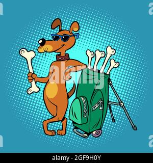 Club de golf acceptant les animaux, personnage de chien mignon avec clubs d'os Illustration de Vecteur