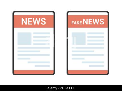 Illustration plate d'une tablette avec bulletin d'information à l'écran. Lettering News et Fakenews sur fond blanc - vecteur Illustration de Vecteur
