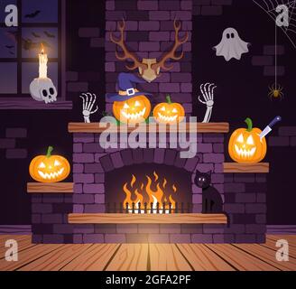 Chambre Halloween dans le vieux château Illustration de Vecteur