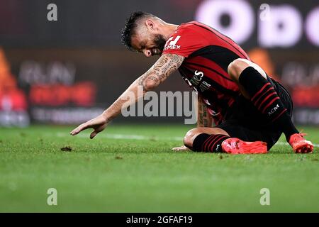 Gênes, Italie. 23 août 2021. Olivier Giroud de l'AC Milan réagit pendant la série UN match de football entre UC Sampdoria et l'AC Milan. Credit: Nicolò Campo/Alay Live News Banque D'Images