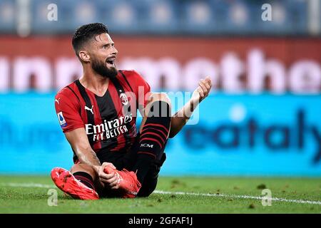 Gênes, Italie. 23 août 2021. Olivier Giroud de l'AC Milan réagit pendant la série UN match de football entre UC Sampdoria et l'AC Milan. Credit: Nicolò Campo/Alay Live News Banque D'Images