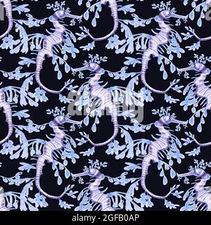 Motif sans couture peint à la main aquarelle cheval de mer. Il est parfait pour les cartes, la conception de modèle, les cartes postales. Banque D'Images