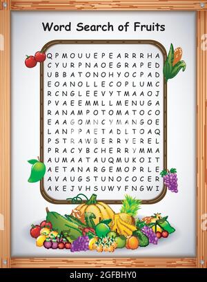 Mots croisés mots-croisés trouver des fruits pour les jeux pour enfants Illustration de Vecteur